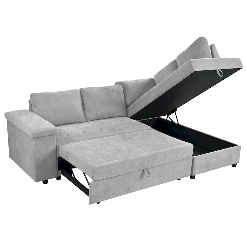 3-Seater Convertible Polyester Sofa Bed with Storage