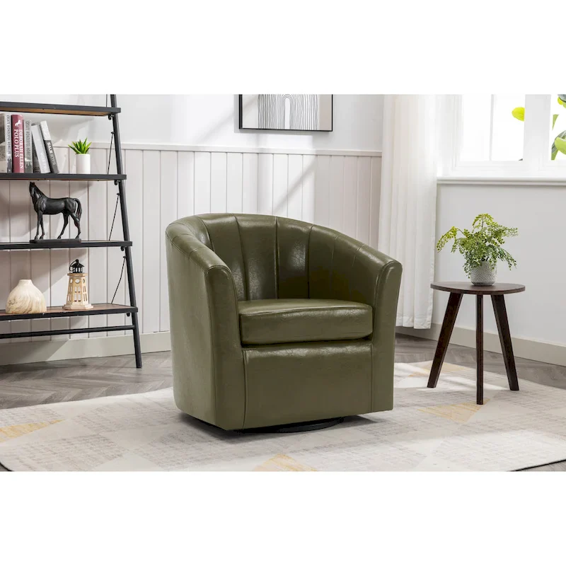 Swivel Barrel Accent Chair - Faux Leather Single Seat