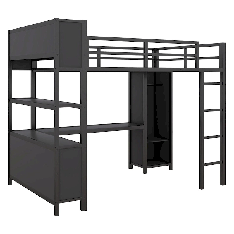 Full Metal Loft Bed with Wardrobe & Desk