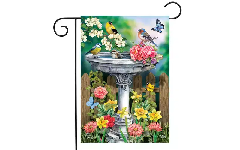 Briarwood Lane Spring Garden Flag 12x18 For Outdoor Birdbath in Bloom For Spring Garden Flag Flags For Outside