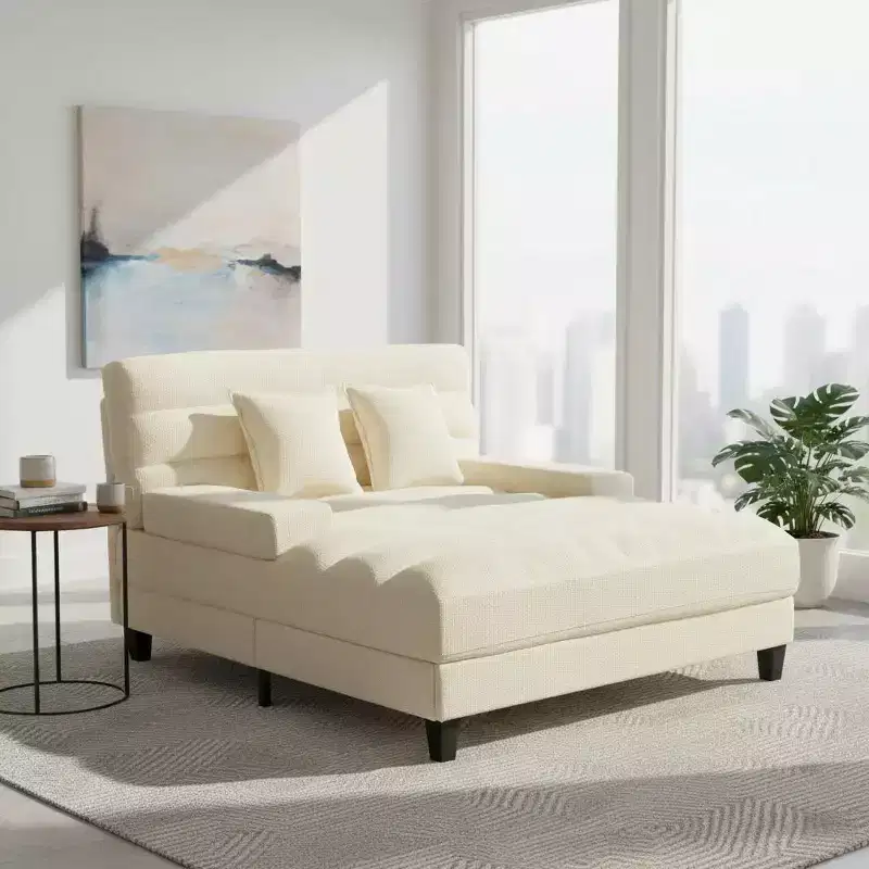 Merax Modern Chenille Adjustable Chaise Lounge Sofa with RGB LED Lighting