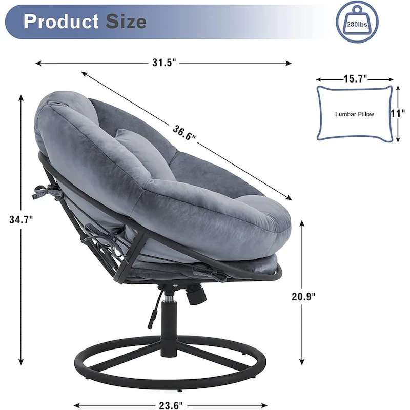 MCombo Gas Lift Swivel Papasan Chair with Height Adjustment, Velvet HQ405