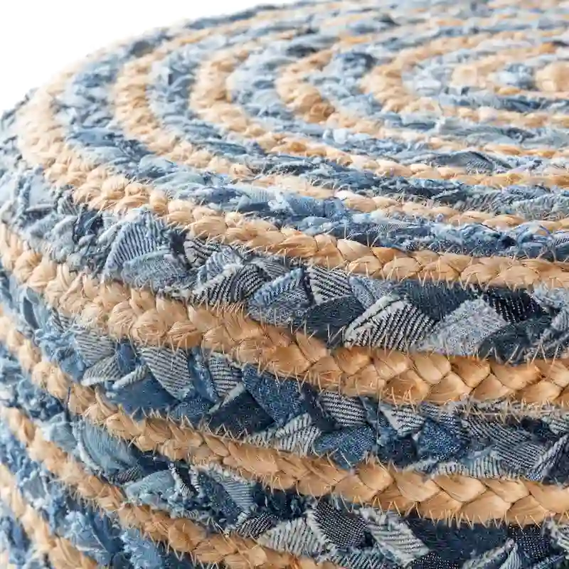 Livabliss Baeley Hand Crafted Bohemian Jute and Wood Foot Stool