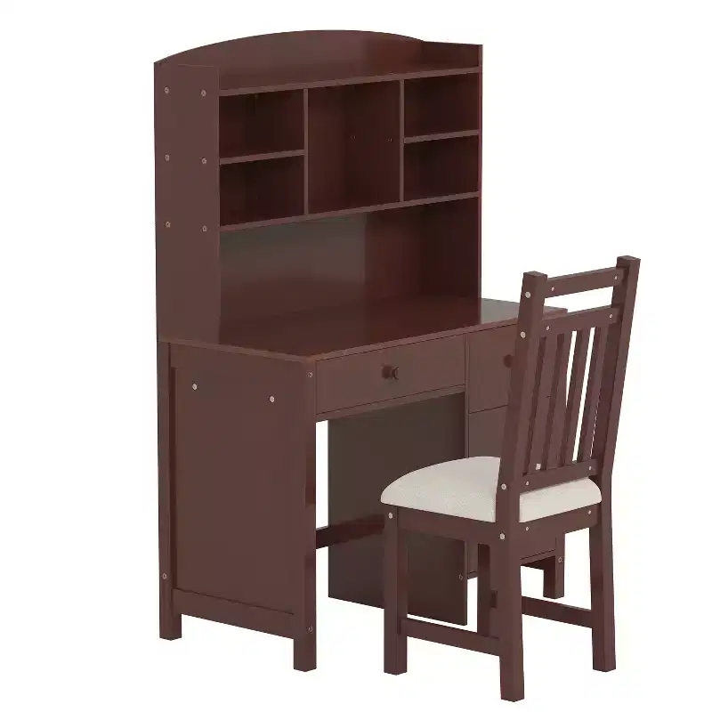 Executive Desk Set, Retro 40 with Bookshelf, Computer Desk, 4 Drawers, Storage Shelves, Upholstered Chair for Office, Study, Bedroom