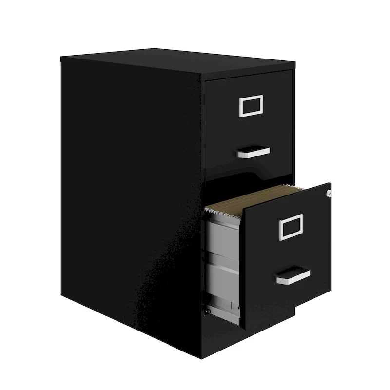 22 Deep 2-Drawer Metal File Cabinet, Black
