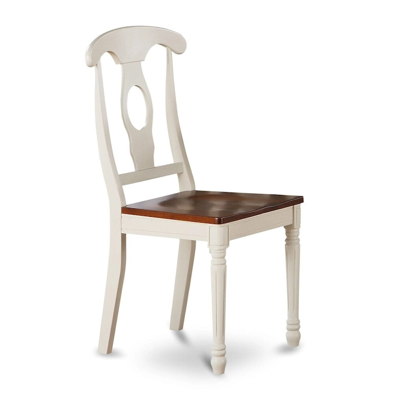 East West Furniture Kenley Kitchen Dining Chairs - Napoleon Back Wood Seat Chairs, Set of 2, Buttermilk & Cherry - KEC-WHI-W