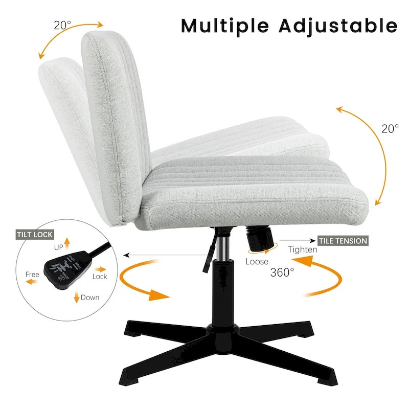 BOSSIN Criss Cross Chair Armless Office Desk Chair No Wheels,Fabric Padded Modern Swivel Vanity Chair office chair