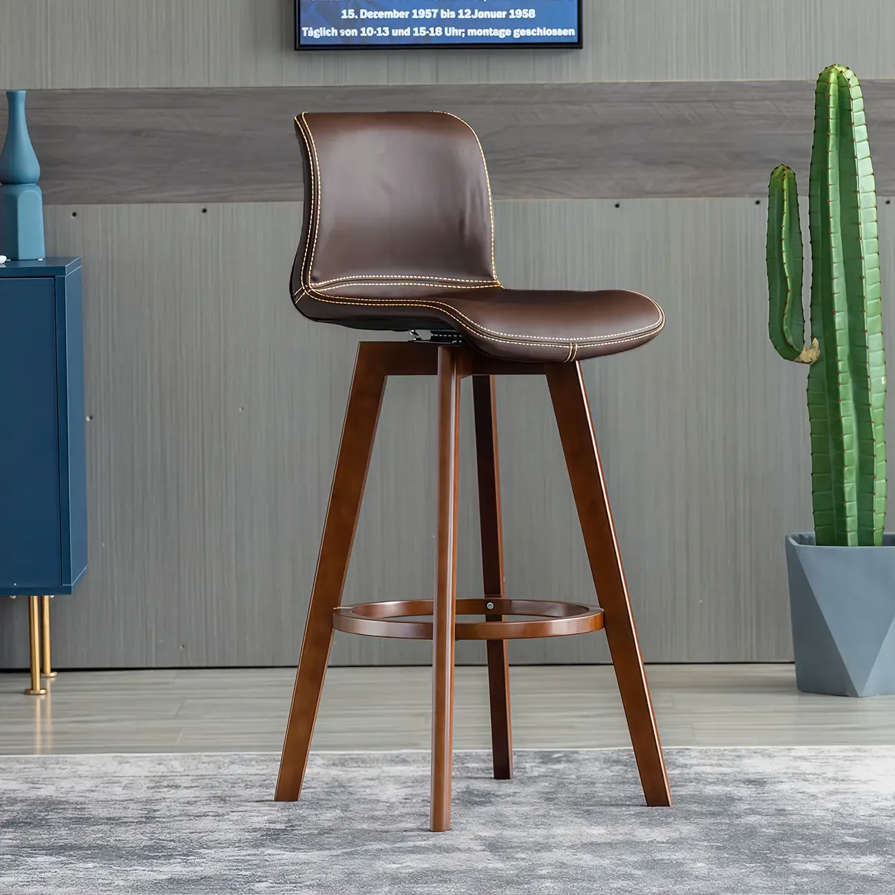 Saddle Leather Counter Height Low Back Swivel Bar Stools