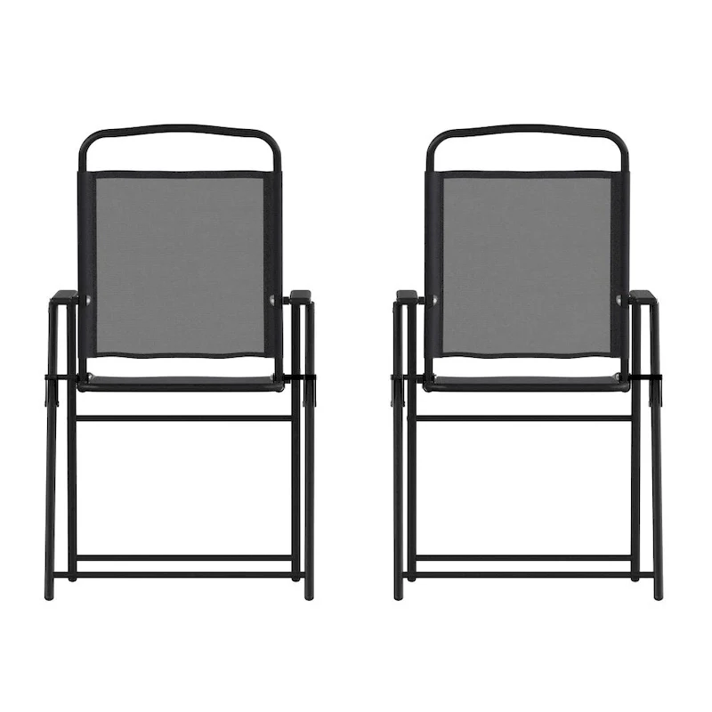 Set of 2 All-Weather Textilene Patio Sling Chairs with Armrests