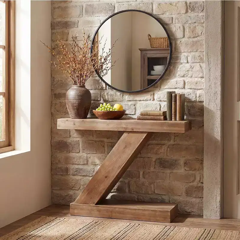 Lantine 41.3 Solid Wood Console Table, Z-Shaped Entryway Table, Modern Sofa Table Behind Couch for Living Room, Entrance, Foyer