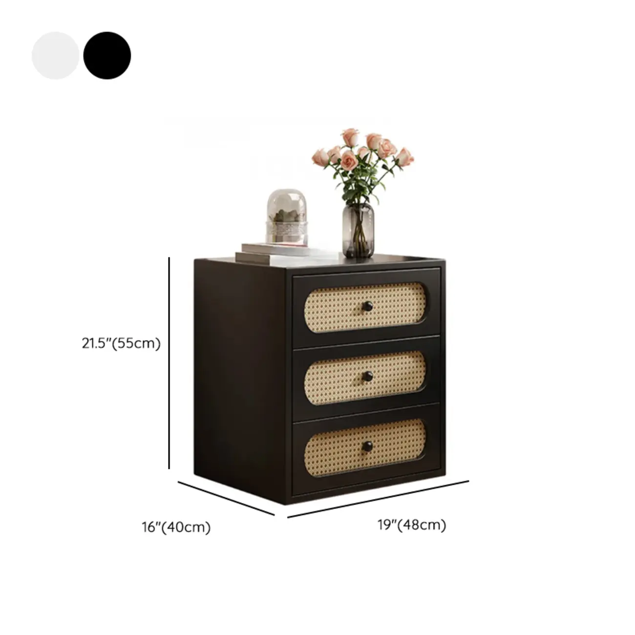 Functional White Wood Ratten 3-Drawer Narrow Nightstand