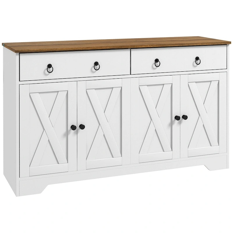 Farmhouse Buffet Cabinet with 2 Drawers and Adjustable Shelves - N/A