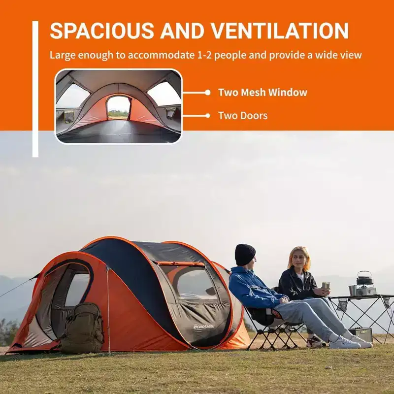 NAYSAYE Pop Up Camping Tent Portable Family Shelter for 5 to 8 Persons Water Resistant Dom with Carry Bag for Outdoor Adventures, Orange, 110*78*47