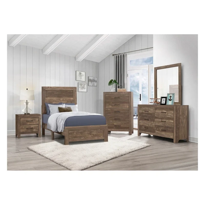 Tabina 3 Piece Rustic Brown Modern Panel Bedroom Set