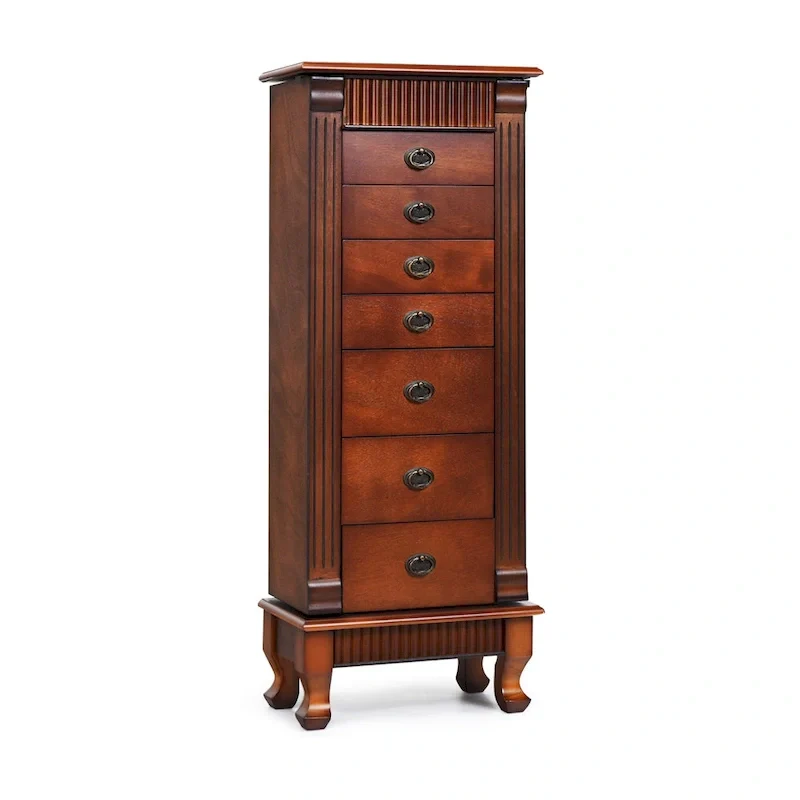 Brown 7-Drawer Jewelry Storage Cabinet with Mirror and Side Doors - 15