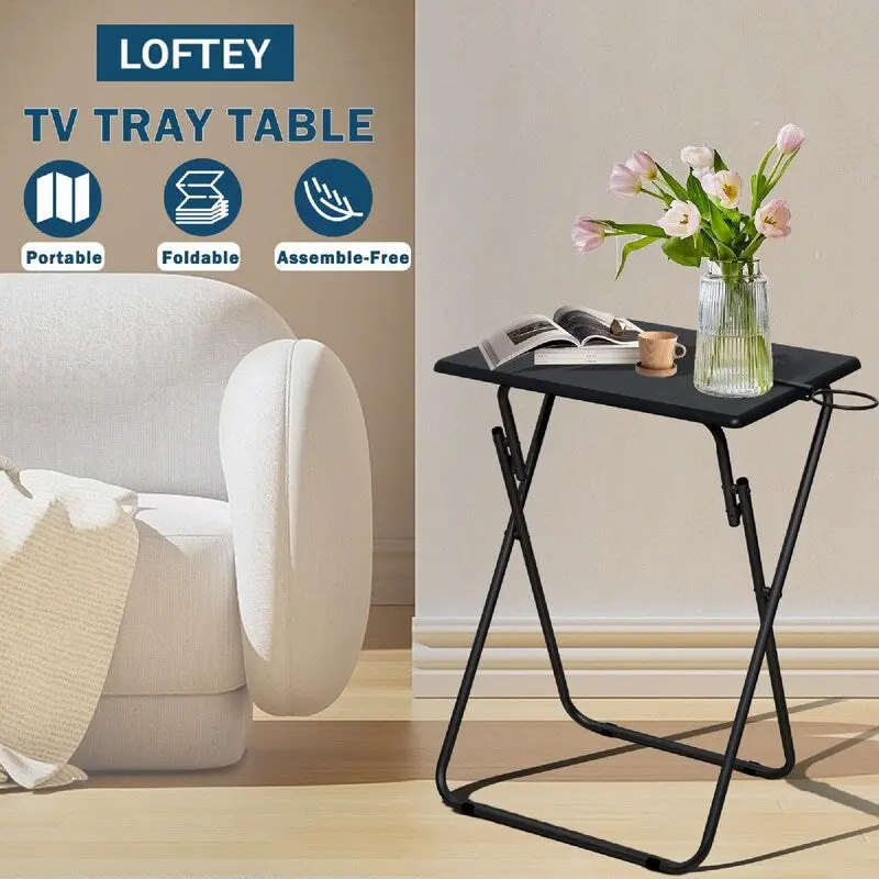 Black Folding TV Tray Table, Set of 2