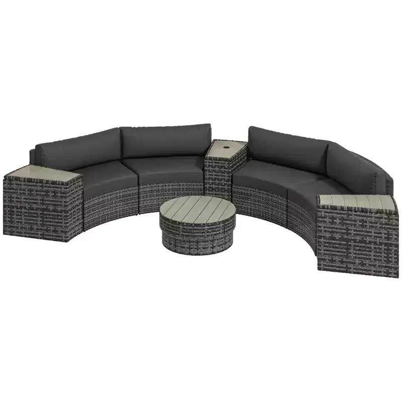 8 Piece Patio Furniture Set with 4 Rattan Sofa Chairs & 4 Tables with Storage & Umbrella Hole