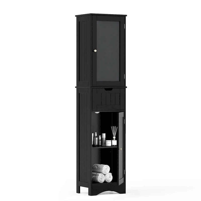 Black / Grey / White Tall Freestanding Storage Cabinet – Frosted Glass & Drawer, Single Use