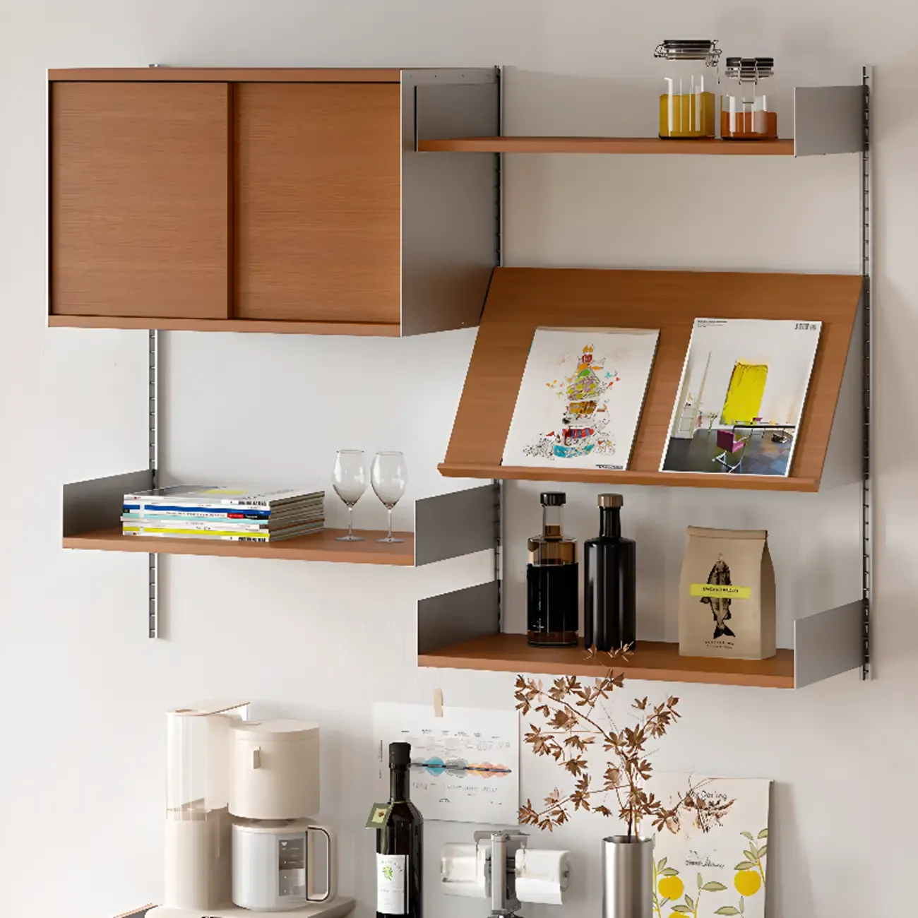 Brown Wall Mounted Floating Bookshelf with Storage