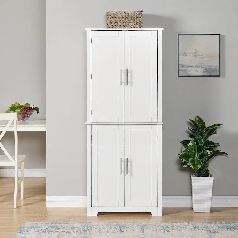 White Wood Finish Bathroom Storage Cabinet with Open Shelves & Drawers – Single