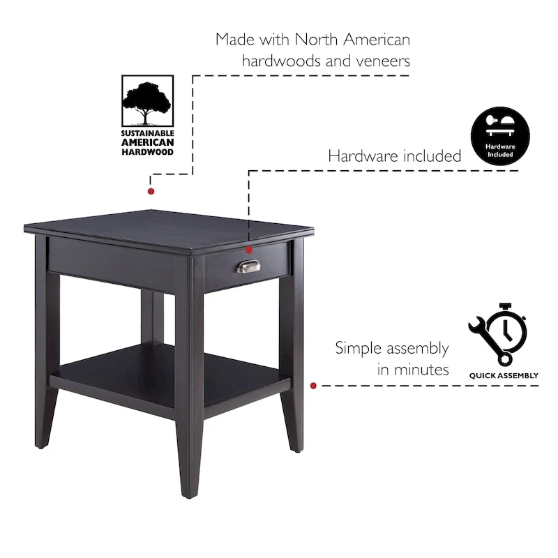 Laurent 20 in. Solid Wood End Table with Shelf and Drawer