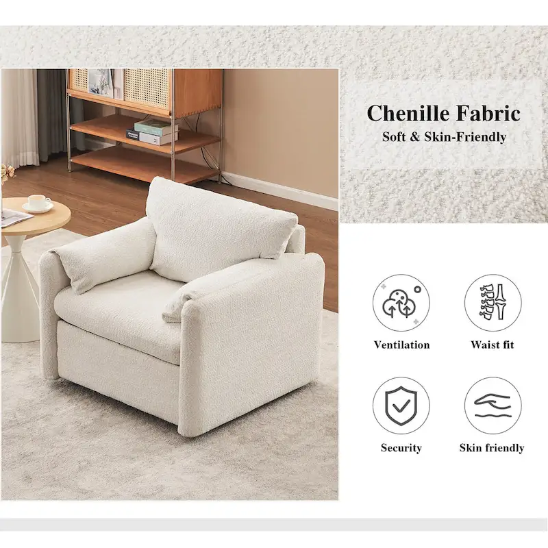 Swivel Accent Chair Single Seater - 360 Rotating Lounge Chair with Chenille Fabric & High-Resilience Cushion