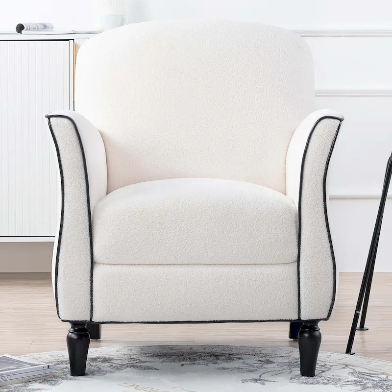 Upholstered Accent Chair with Ottoman, Birch Legs – Single Seat, 7 Colors