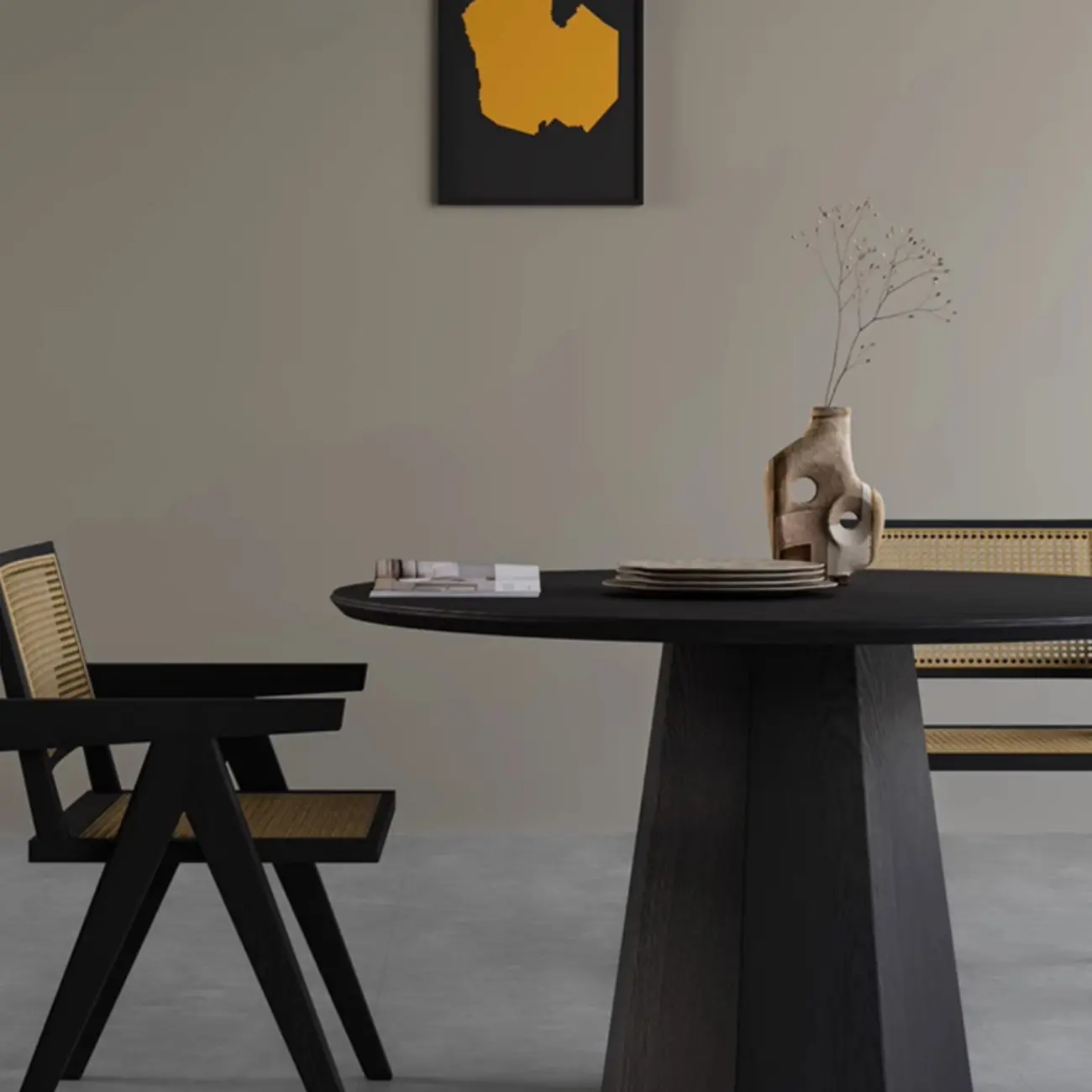 Modern Black Wood Round Dining Table