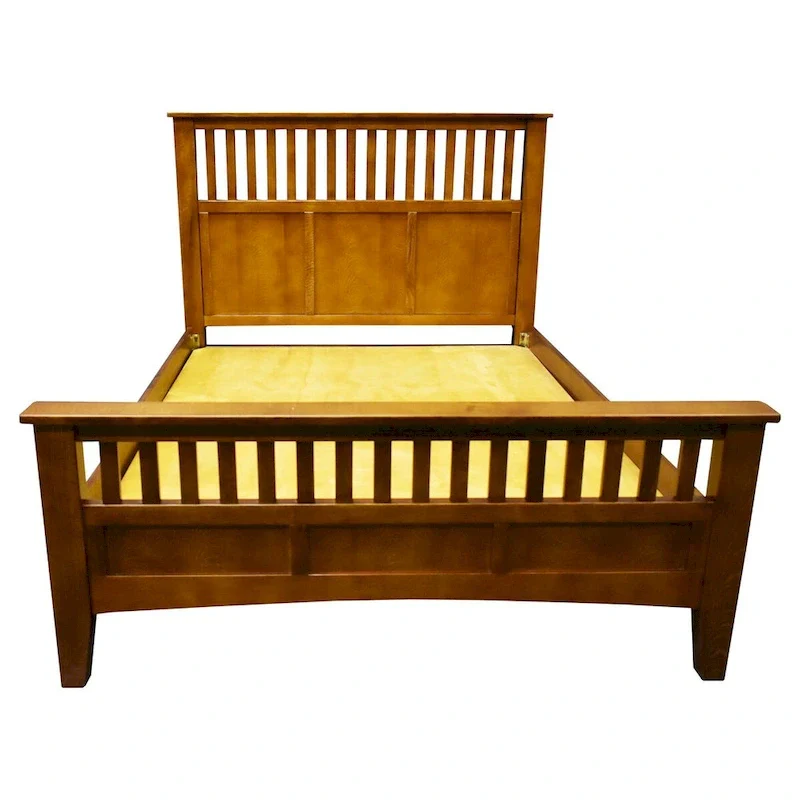 Mission Style Quarter Sawn Oak Bed With Slats - Cherry Finish