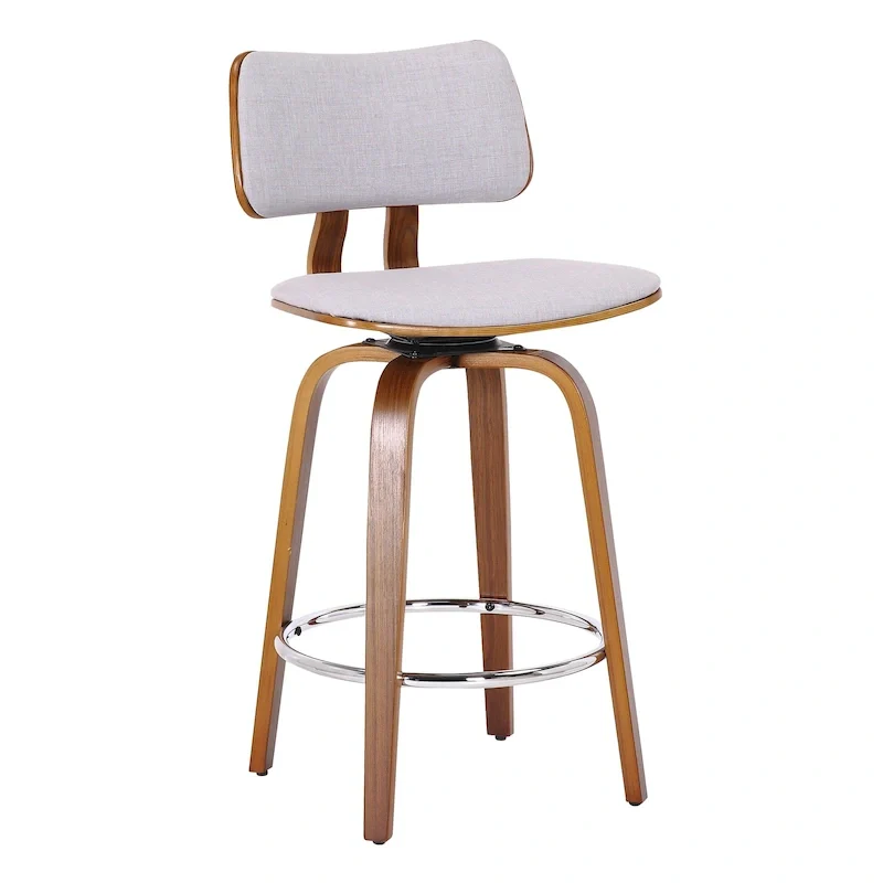 Mid-Century Fabric and Wood 26  Counter Stool with Swivel