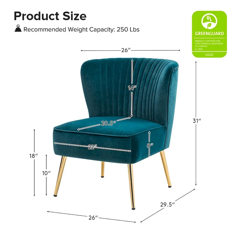 Monica Living Room Armless Accent Comfy Chair with Tufted Back and Metal Legs by HULALA HOME