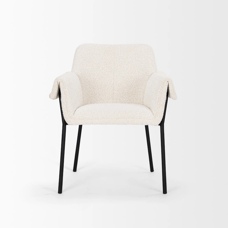 Brently Dining Chair w/ Cream Boucle Fabric & Matte Black Metal Legs