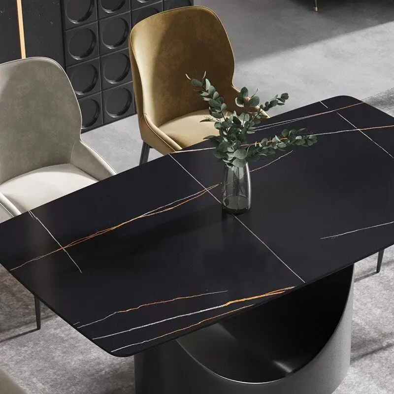 63 Modern Dining TableSintered Stone Tabletop with Black Base