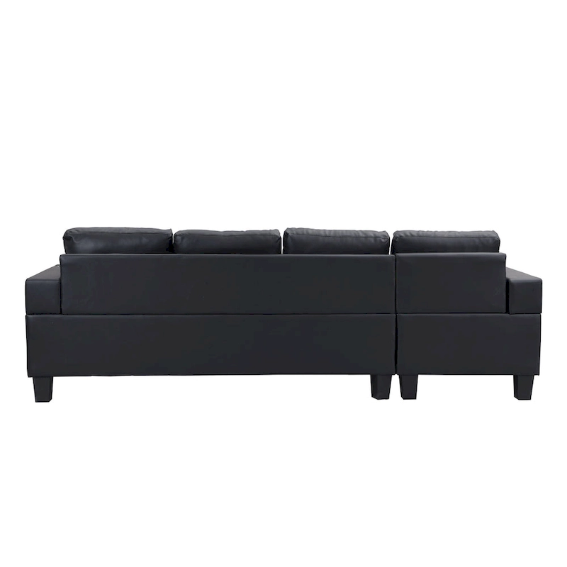Black 96.06 Modern L-Shaped 4 Seater Sectional Sofa with Chaise Lounge, Cup Holders, and Throw Pillows