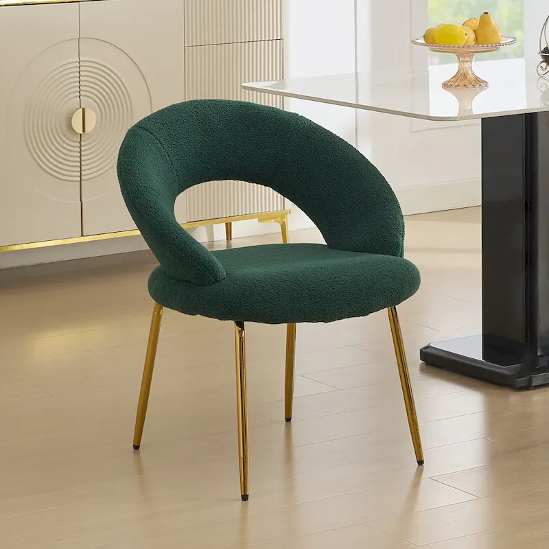 Set of 1 Dining Chairs With Curved Backrest and Golden Metal Legs