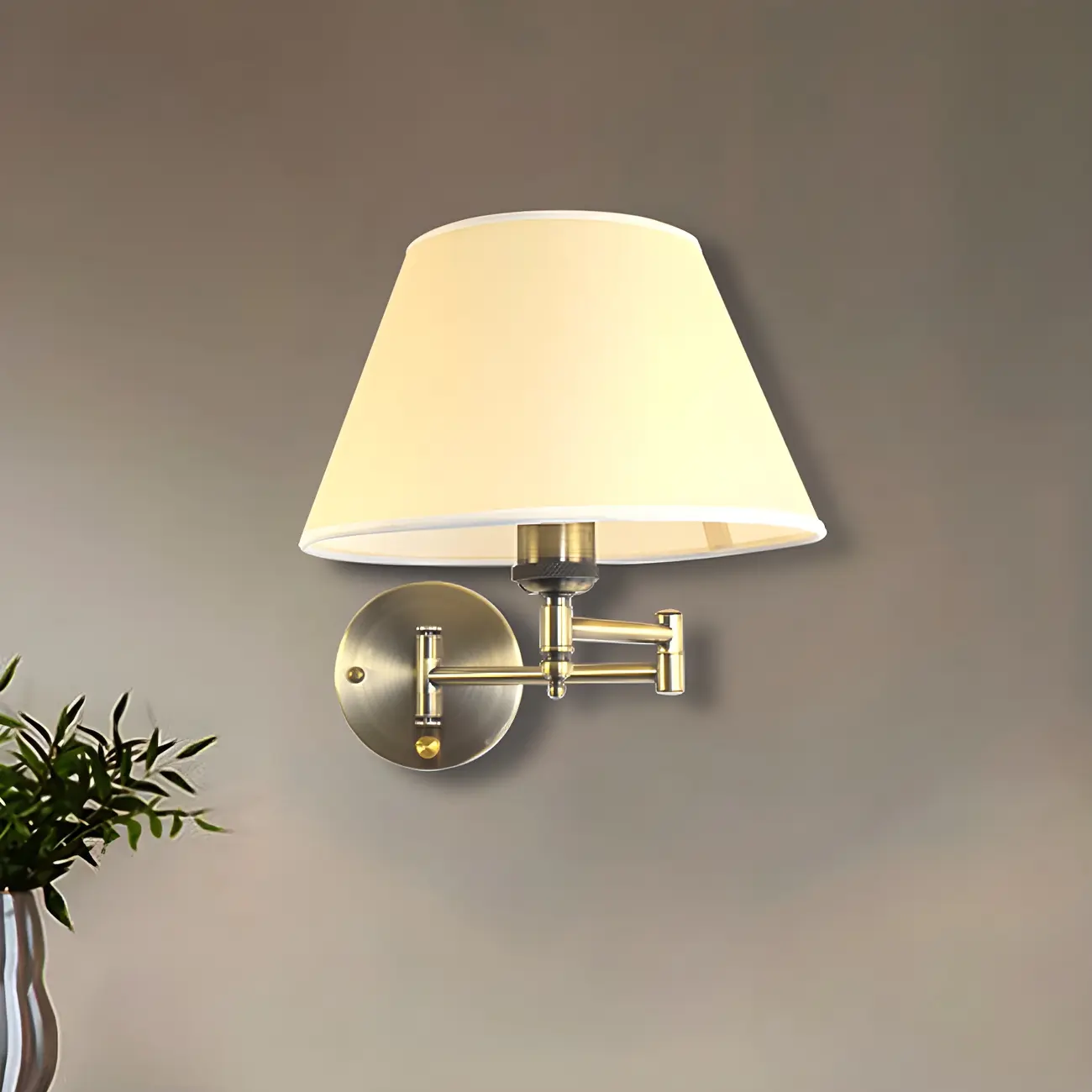 Classic White Fabric Shade Swing Arm Wall Light
