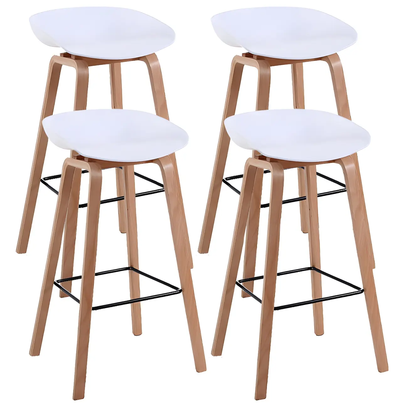 Mid-Century Modern Plastic Bar Stool with Wood Legs