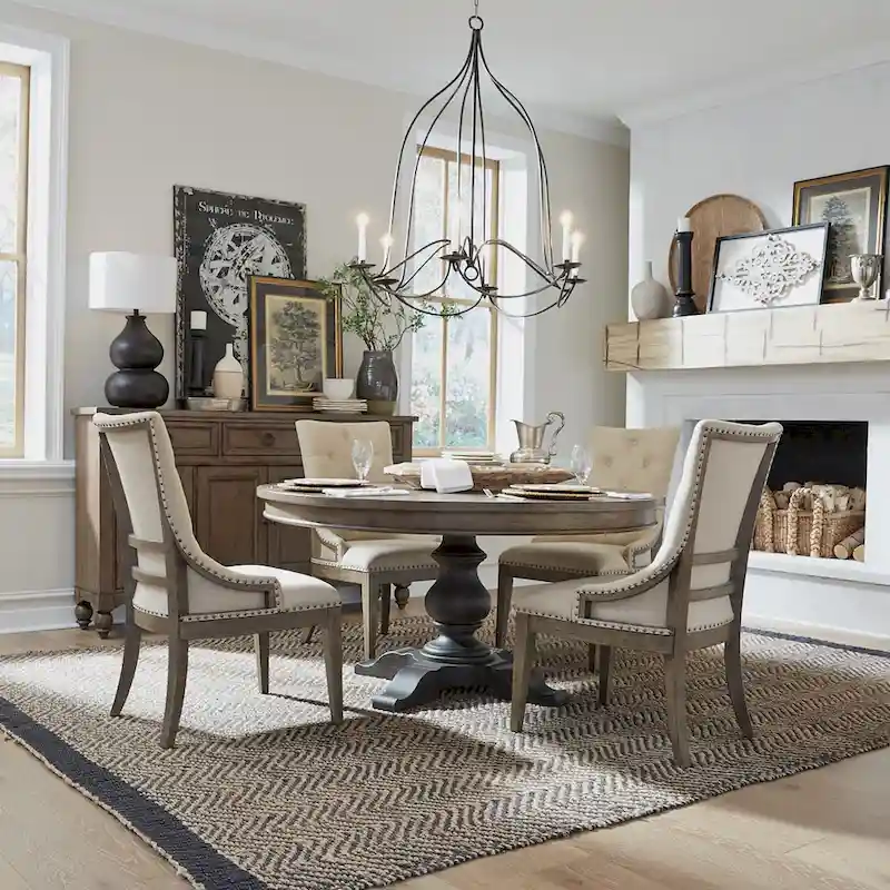 Dusty Taupe Pedestal Table Set with Dining Chairs Options