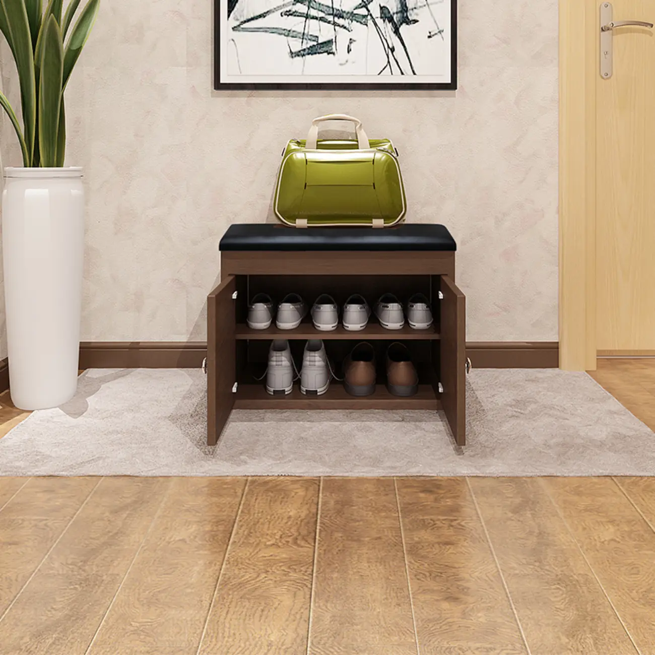 Leather Cushion Wooden Flip Top Storage Entryway Bench