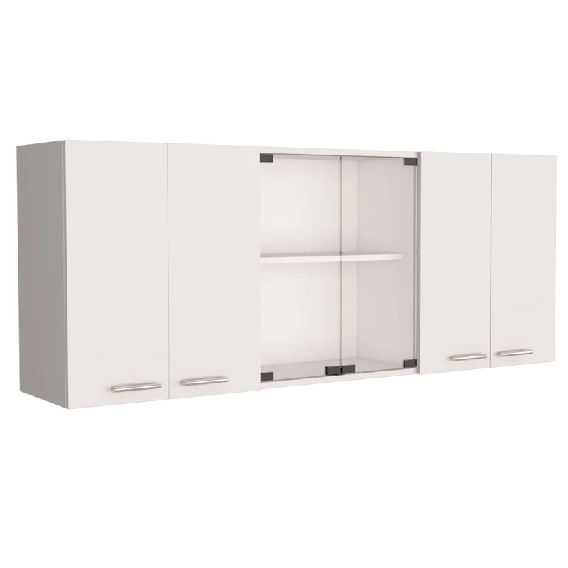 Superior 150 Wall Cabinet with Glass Doors, 2 Double Cabinets, 4 Inner Shelves, Dish Rack and Cup Rack - N/A