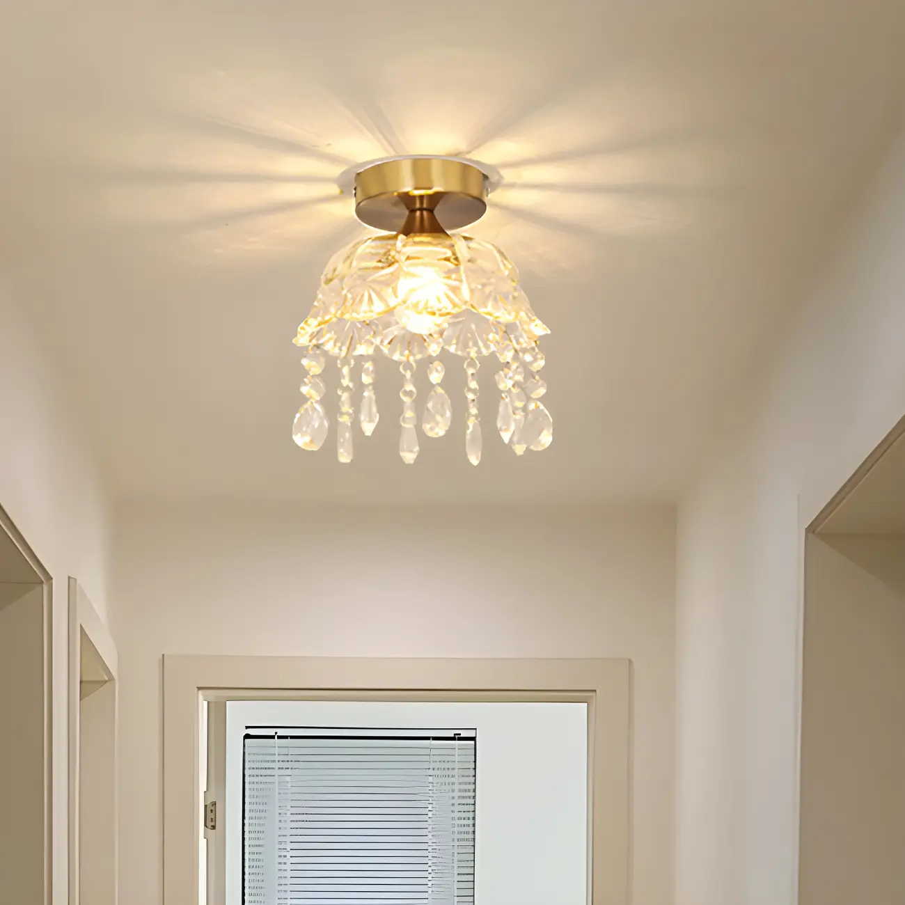 Elegant Golden Crystal Flower Dome Semi Flush Ceiling Light