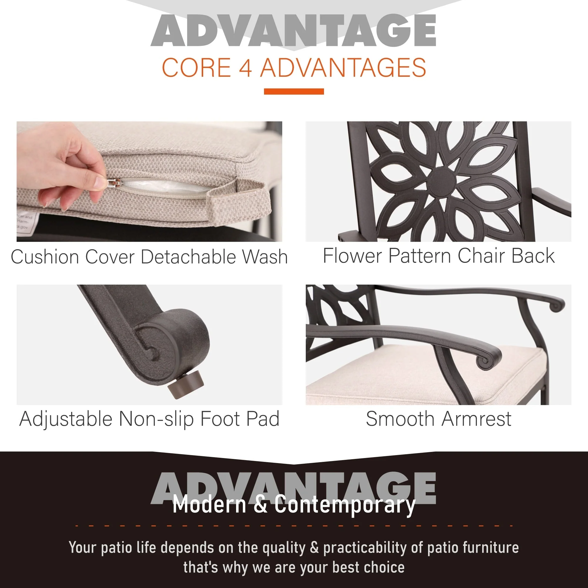 MAISON ARTS 7-Piece Cast Aluminum Patio Dining Set with Expandable Rectangular Table & 6 Cast Aluminum Chairs