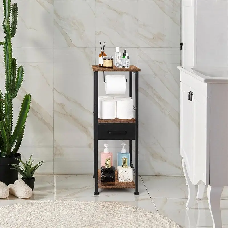 Rustic Brown & Black / Black & Rustic Brown 3-Tier Bathroom Storage Shelf, 2-Person