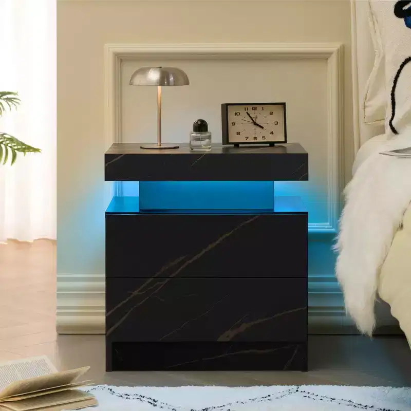 MAYEERTY Nightstand Bedside Table with 2 Drawers Modern End Side for Bedroom Black Gold