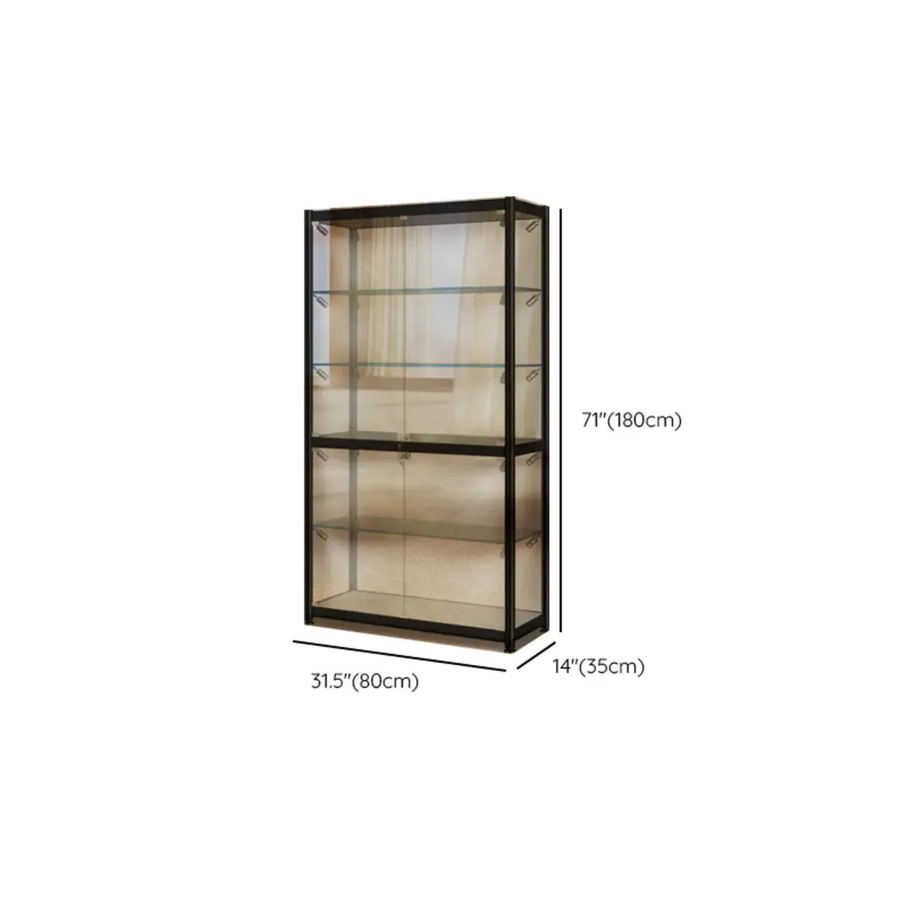 Modern Black Clear Glass LED Adjustable Display Cabinet