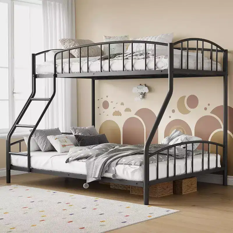 Twin Over Full Metal Bunk Bed, Space Saving Heavy Duty Steel Frame With Arched Guardrail And Ladder, Easy Assembly, No Box Spring Needed
