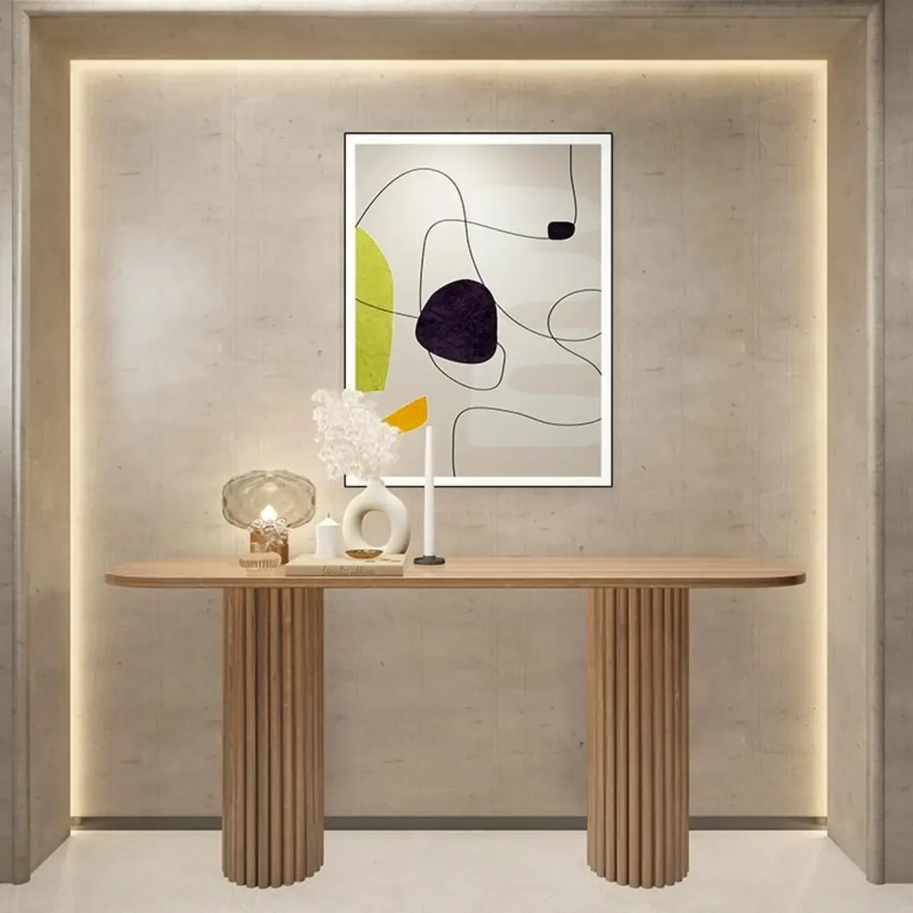 Natural Oval Wooden Double Pedestal Console Table