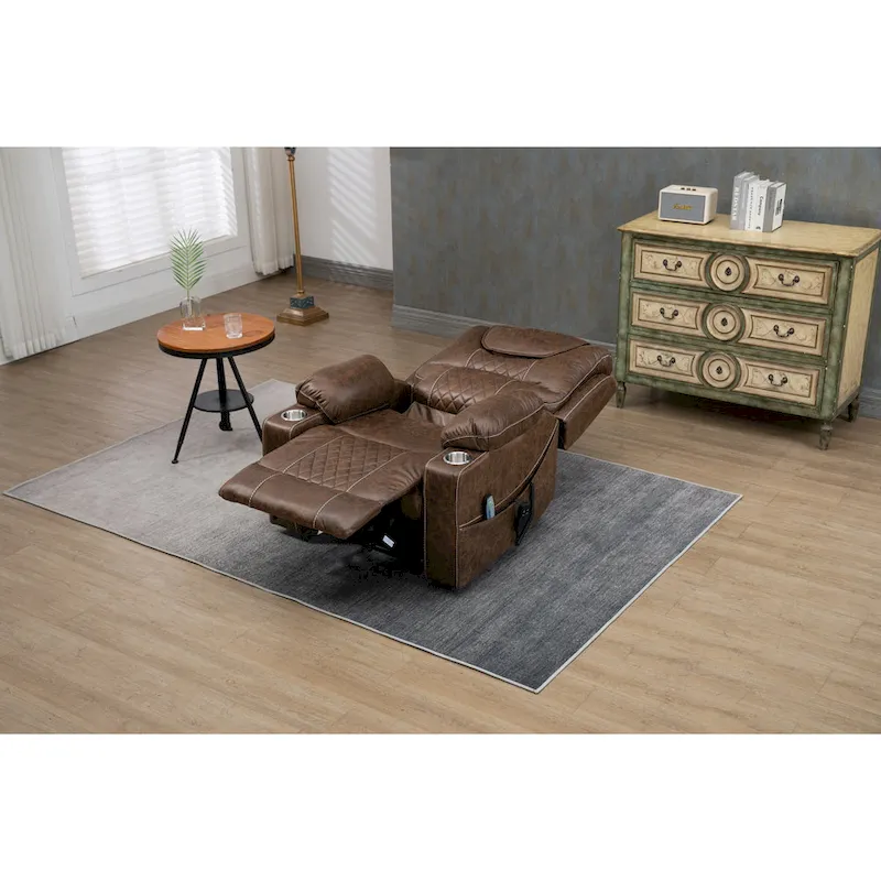 Brown PU Leather Power Lift Recliner with Massage and Heating - 400 lbs Capacity