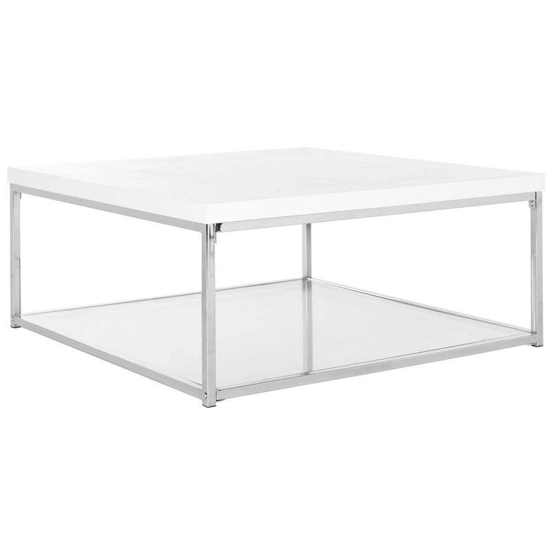 SAFAVIEH Bettylou White/Chrome High Gloss Coffee Table - 35.4  W x 35.4  D x 15.7  H - 35Wx35Dx16H