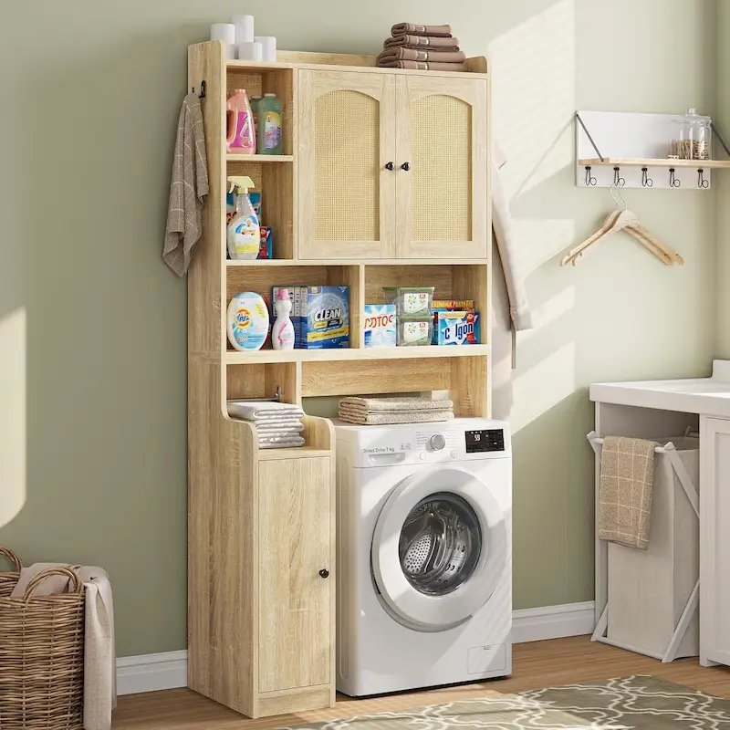 Over-Toilet Storage Cabinet with Rattan Doors